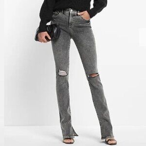 Express Mid Rise Gray Ripped Skyscraper Jeans